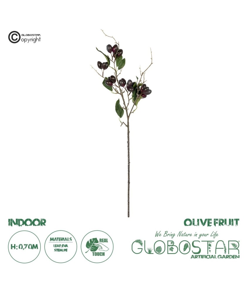 GloboStar® Artificial Garden OLIVE FRUIT BRANCH 21447 Τεχνητό Διακοσμητικό Κλαδί Ελίας Y70cm